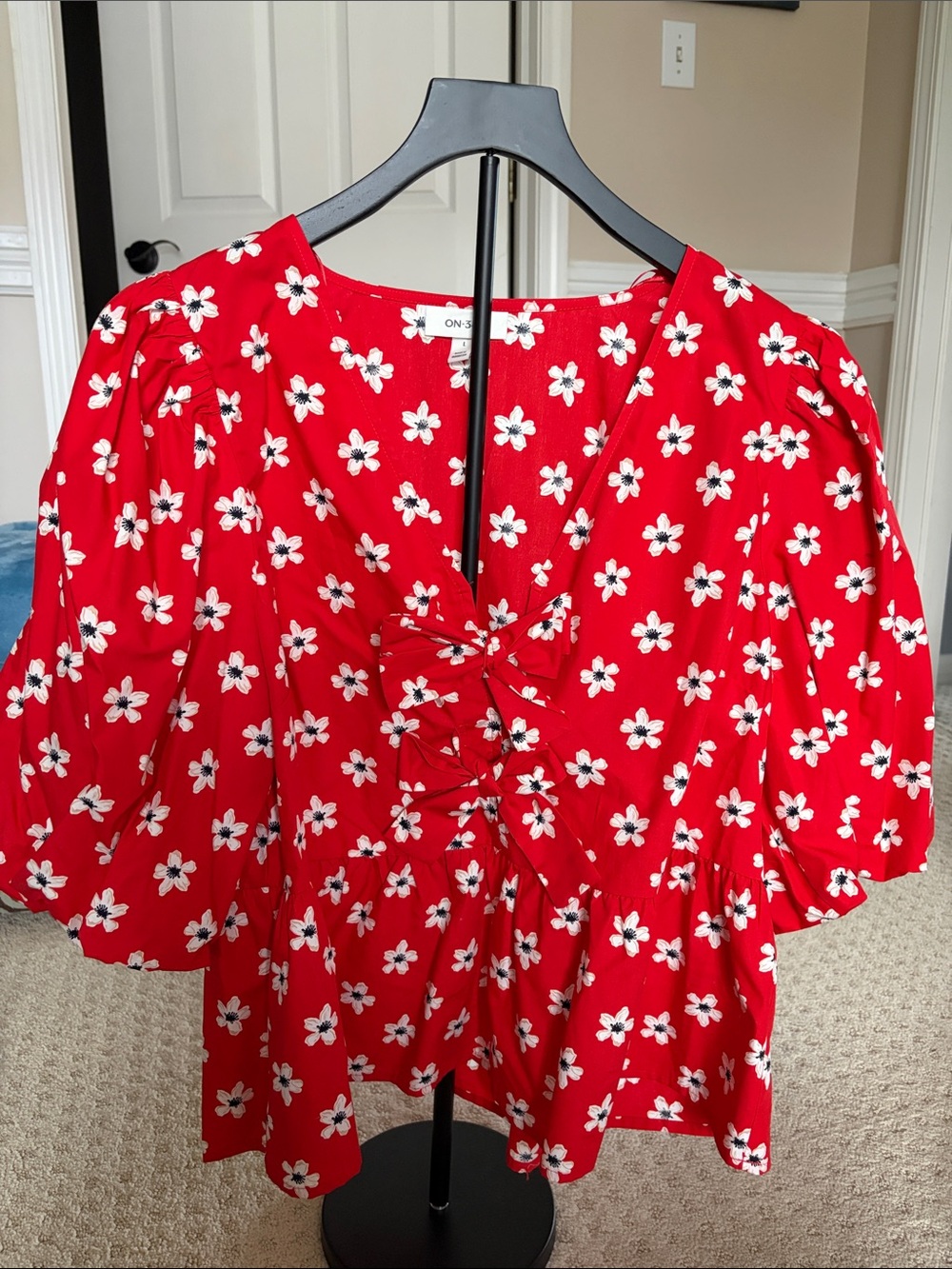 ON 34th Red Floral Tie-Front Blouse